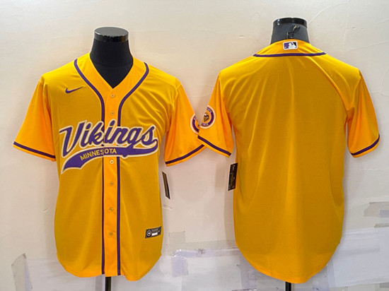 Men's Minnesota Vikings Blank Gold With Patch Cool Base Stitched Baseball Jersey